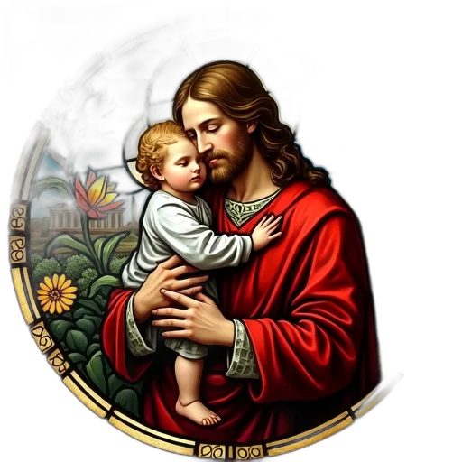 photorealistic, stained, glass, window, depicting, figure, jesus, holding transparent PNG cut-out