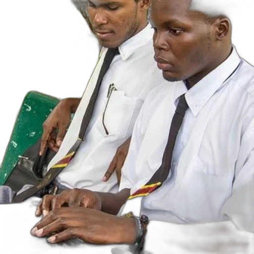 staff, two, students, uniform, work, laptop, outdoors transparent PNG cut-out