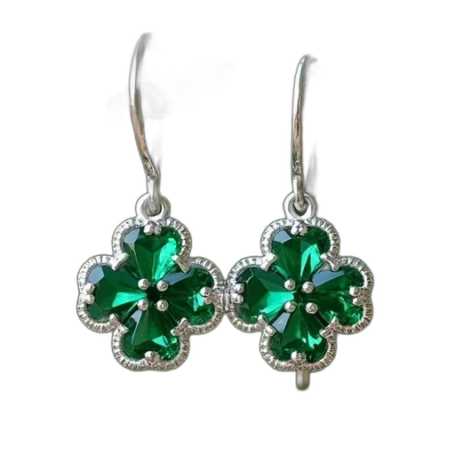 jewelry, crown, green, pair, silver, earrings, gemstones, shaped transparent PNG cut-out