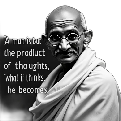 black, white, image, mahatma, gandhi, quote, overlay, reads transparent PNG cut-out