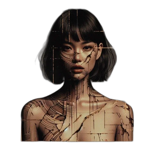 face, mask, dress, robot, cyberpunk, concept art, photorealistic, pixel art transparent PNG cut-out