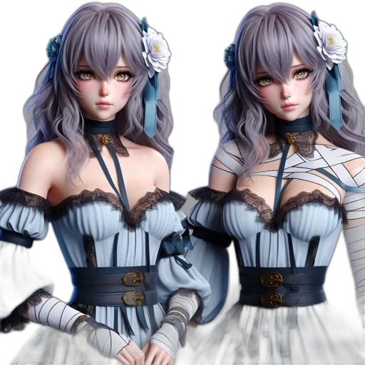 3d render, concept art, fantasy art, anime, monochrome, pastel, dark, blue transparent PNG cut-out