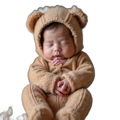 face, creature, jacket, photorealistic, 3d render, newborn, boy, teddy transparent PNG cut-out