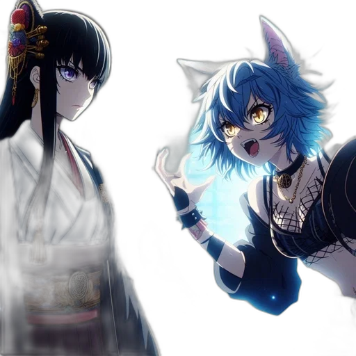 anime, concept art, fantasy art, pixel art, fire, blue, monochrome, two transparent PNG cut-out