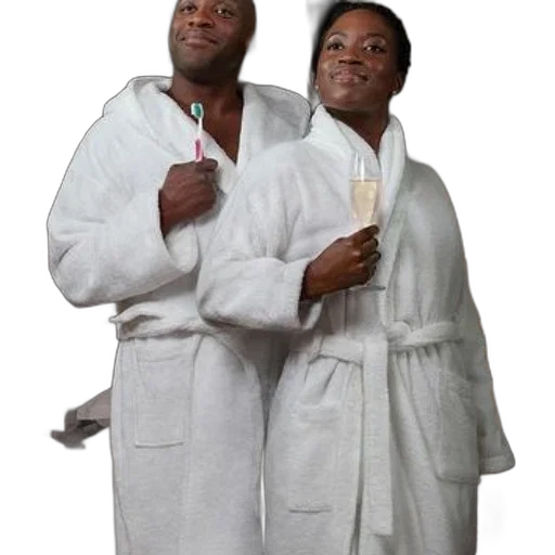 jacket, staff, man, white, robe, holds, toothbrush, while transparent PNG cut-out