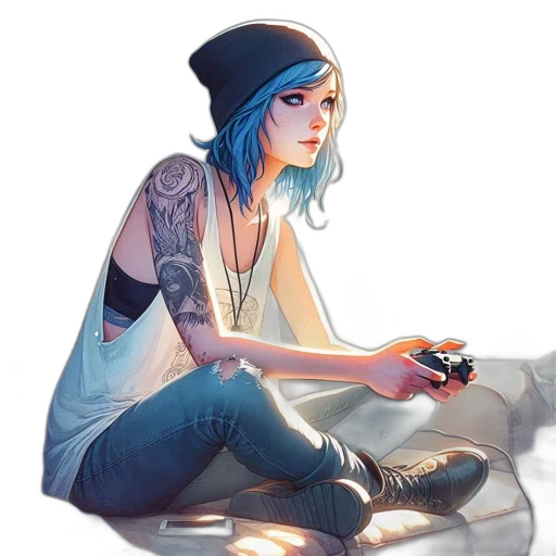 robot, hat, concept art, fantasy art, cyberpunk, comic book art, neon lights, blue transparent PNG cut-out