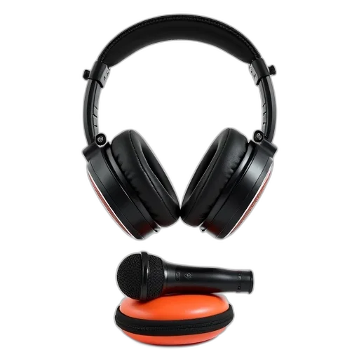 3d render, pair, black, silver, headphones, microphone, attached, left transparent PNG cut-out