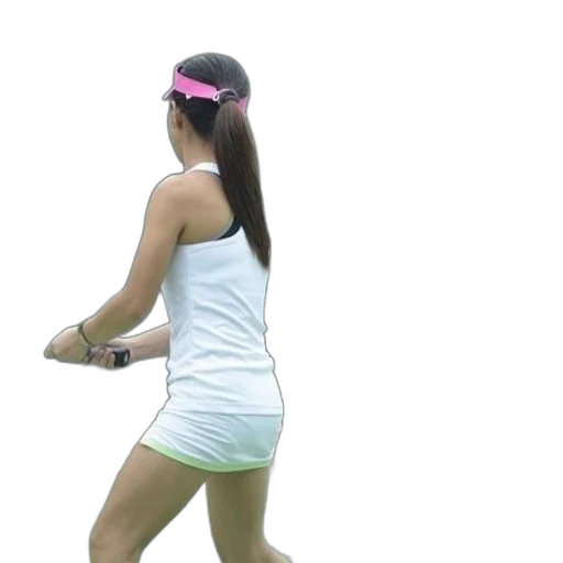 woman, white, tank, top, shorts, playing, tennis, court transparent PNG cut-out