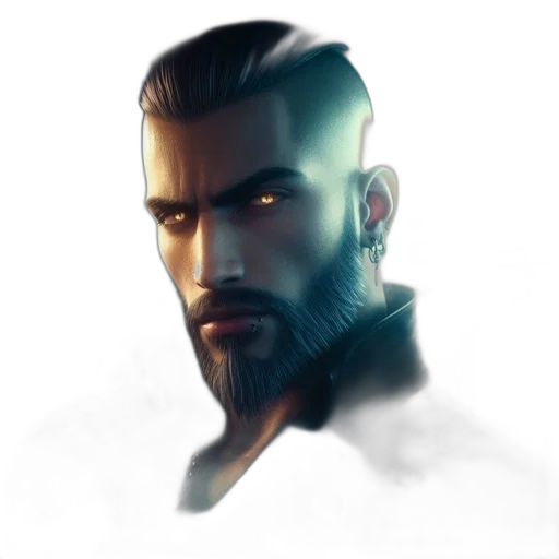face, fantasy art, concept art, cyberpunk, comic book art, blue, golden, monochrome transparent PNG cut-out
