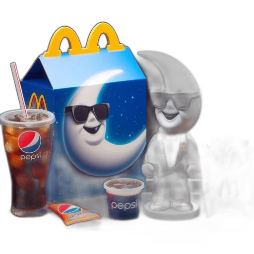 robot, food, 3d render, vaporwave, concept art, photorealistic, outer space, mcdonald transparent PNG cut-out