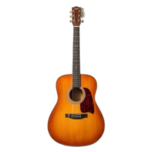 wooden, acoustic, guitar, sunburst, pattern, red, pickguard, leaning transparent PNG cut-out