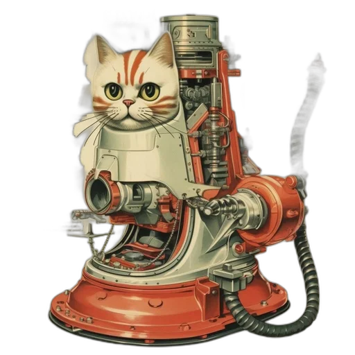 robot, staff, animal, weapon, concept art, comic book art, cat, white transparent PNG cut-out