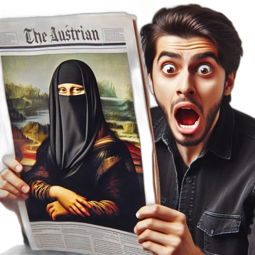 face, photorealistic, man, staring, newspaper, headlined, austrian, featuring transparent PNG cut-out