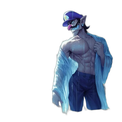 creature, hat, jacket, staff, concept art, vaporwave, watercolor, pixel art transparent PNG cut-out