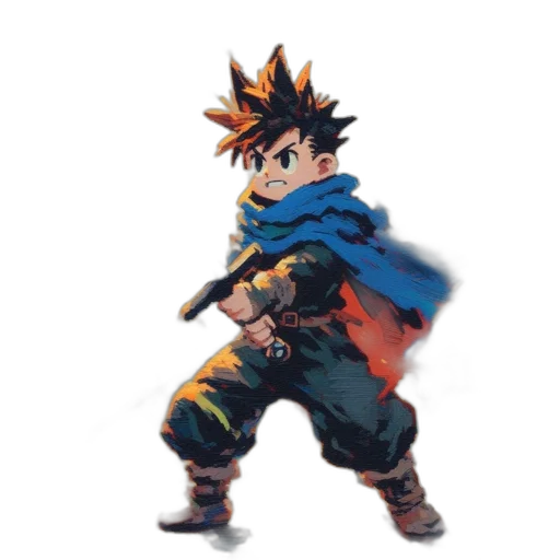 weapon, jacket, staff, animal, concept art, pixel art, 3d render, anime transparent PNG cut-out