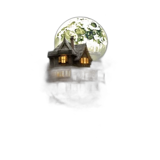 3d render, concept art, photorealistic, fantasy art, earth tones, two-story, house, illuminated transparent PNG cut-out