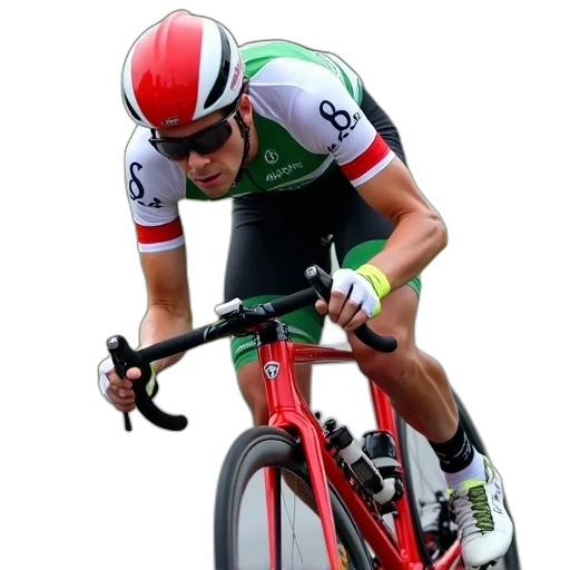 professional, cyclist, riding, red, bicycle, race, track, wearing transparent PNG cut-out