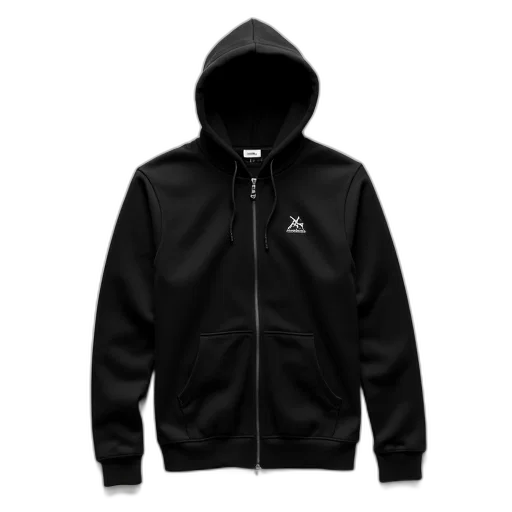 jacket, 3d render, dark, monochrome, black, hoodie, zipper, hood transparent PNG cut-out