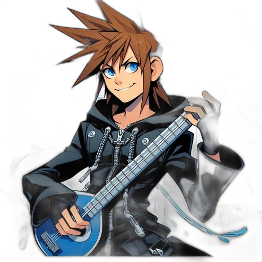 jacket, weapon, cartoon, anime, pixel art, concept art, blue, animated transparent PNG cut-out