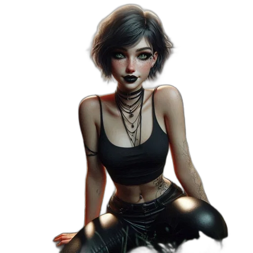 jewelry, dress, fantasy art, concept art, comic book art, cyberpunk, neon lights, dark transparent PNG cut-out