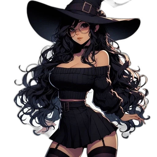 hat, dress, fantasy art, concept art, pixel art, comic book art, dark, monochrome transparent PNG cut-out