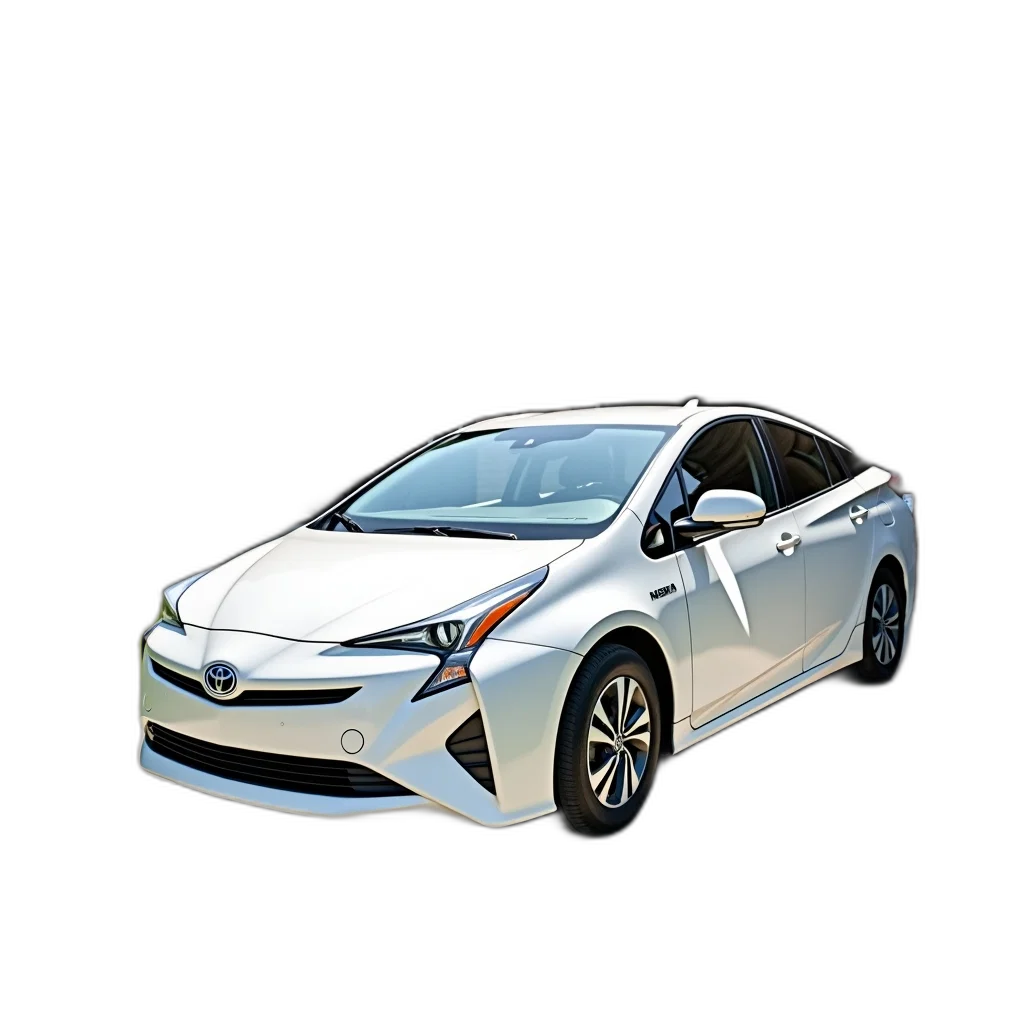 car, 3d render, photorealistic, concept art, white, toyota, prius, parked transparent PNG cut-out