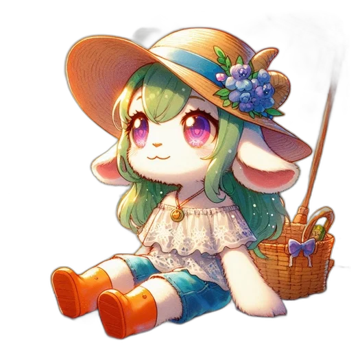 hat, staff, creature, flower, fantasy art, pixel art, concept art, watercolor transparent PNG cut-out