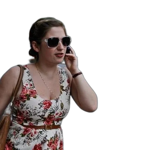 dress, staff, woman, floral, sunglasses, talks, her, phone transparent PNG cut-out