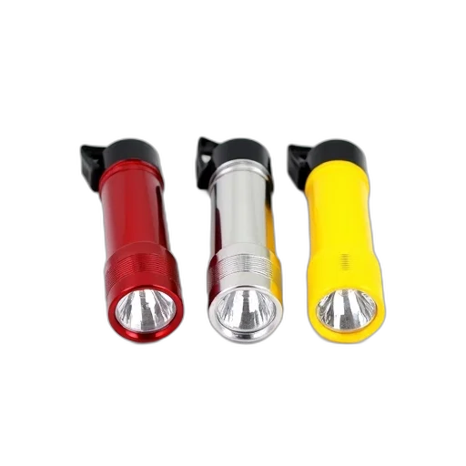 3d render, set, three, led, flashlights, different, colored, casings transparent PNG cut-out