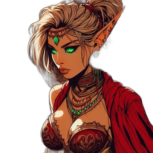 jewelry, fantasy art, comic book art, concept art, pixel art, red, green, dark transparent PNG cut-out