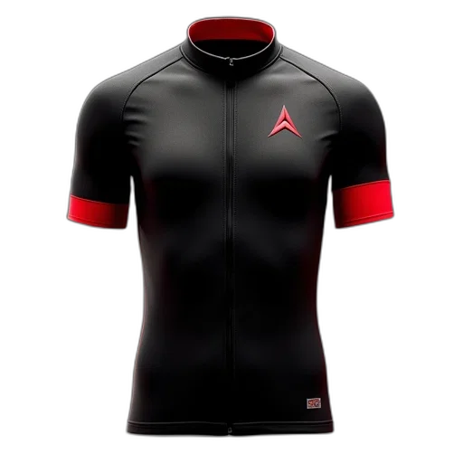 jacket, 3d render, black, red, cycling, shirt, logos, grey transparent PNG cut-out