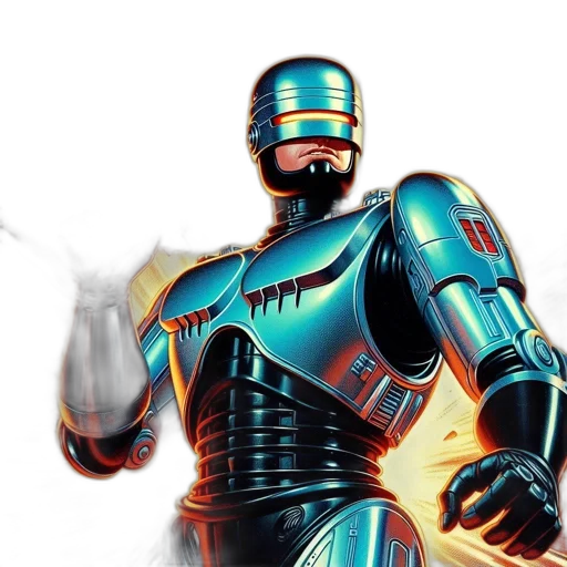 robot, concept art, comic book art, 3d render, vaporwave, armored, stands, amidst transparent PNG cut-out