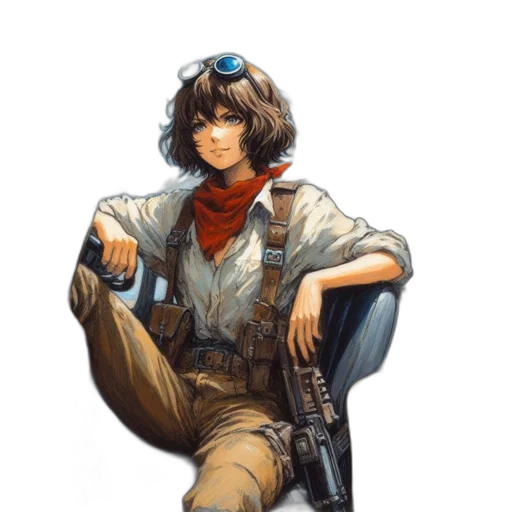 jacket, weapon, staff, concept art, comic book art, pixel art, anime, blue transparent PNG cut-out