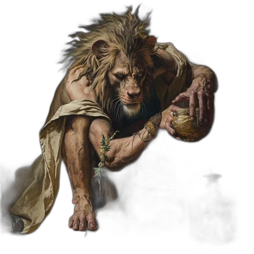 animal, creature, concept art, fantasy art, photorealistic, comic book art, lion-headed, humanoid transparent PNG cut-out