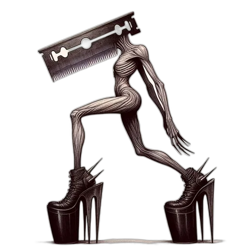 shoes, robot, weapon, dress, concept art, cyberpunk, 3d render, cartoon transparent PNG cut-out