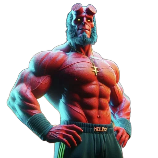 animal, concept art, 3d render, comic book art, fantasy art, red, hellboy, muscular transparent PNG cut-out