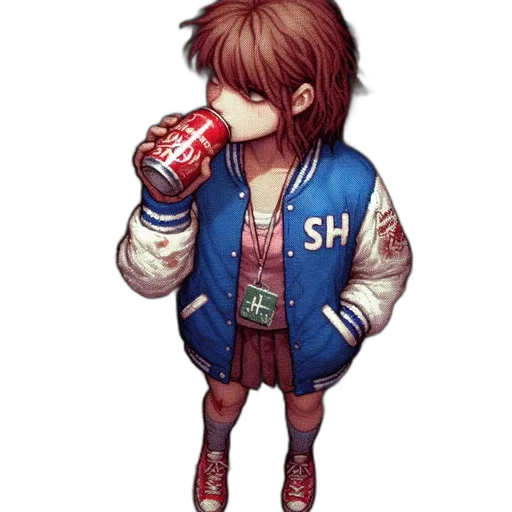 jacket, bottle, food, pixel art, concept art, vaporwave, anime, blue transparent PNG cut-out