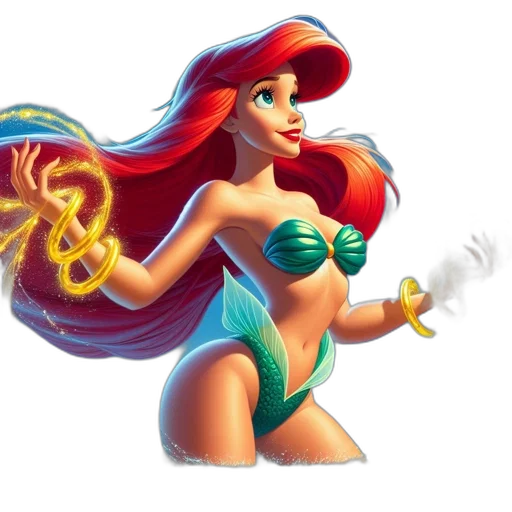 fantasy art, concept art, 3d render, pixel art, underwater, fire, animated, mermaid transparent PNG cut-out