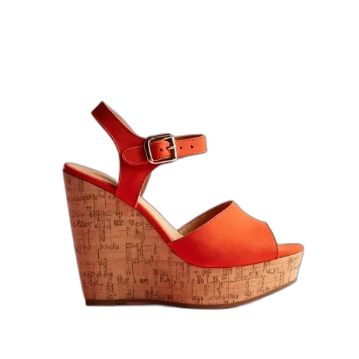 shoes, 3d render, pink, orange, brown, cork, wedge, sandals transparent PNG cut-out