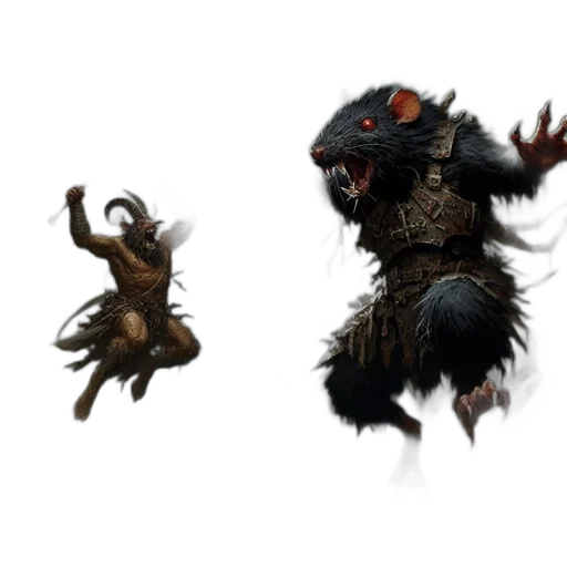 creature, dragon, animal, concept art, fantasy art, 3d render, man-goat, rat-armored transparent PNG cut-out