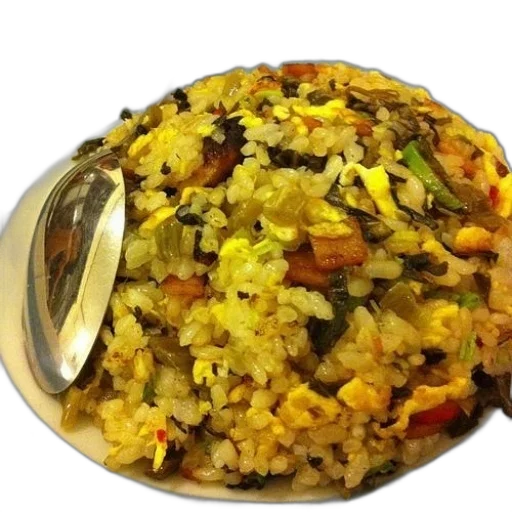 food, plate, fried, rice, vegetables, spoon transparent PNG cut-out