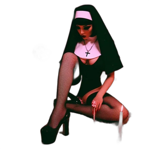 3d render, pixel art, concept art, photorealistic, neon lights, nun, figure, black transparent PNG cut-out