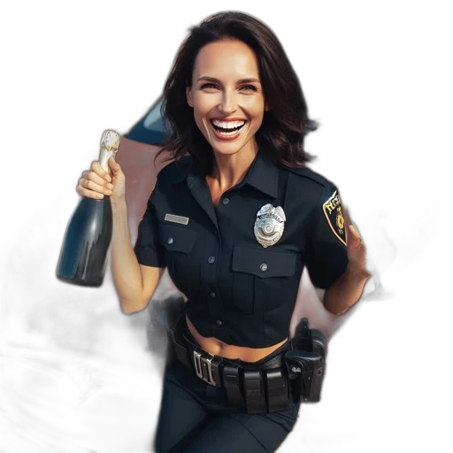 staff, weapon, photorealistic, concept art, cartoon, woman, police, uniform transparent PNG cut-out