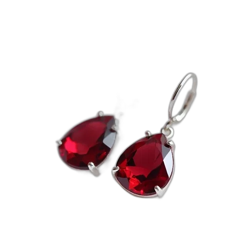 jewelry, crown, 3d render, red, pair, gemstone, earrings, silver transparent PNG cut-out