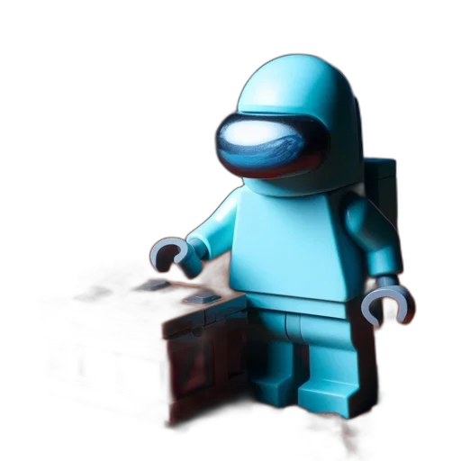 robot, staff, creature, 3d render, concept art, blue, lego, scene transparent PNG cut-out