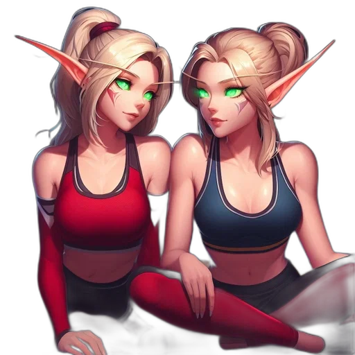 fantasy art, pixel art, concept art, anime, red, neon, two, animated transparent PNG cut-out