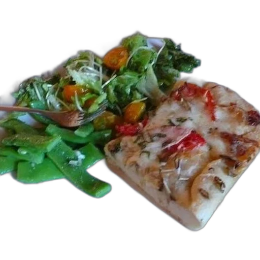 food, plate, slice, pizza, green, beans, salad transparent PNG cut-out