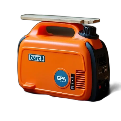 robot, small, orange, portable, generator, black, handle, placed transparent PNG cut-out