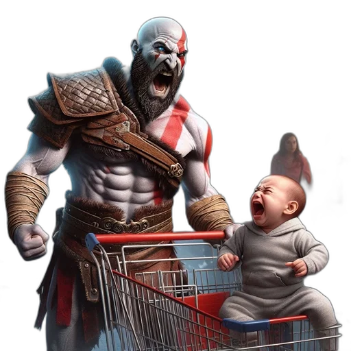 concept art, fantasy art, comic book art, photorealistic, kratos, god, war, reimagined transparent PNG cut-out