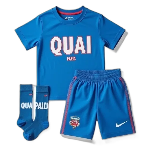 blue, child, outfit, consisting, t-shirt, word, quai, front transparent PNG cut-out